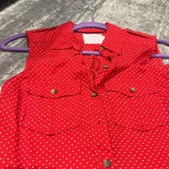 Red polka dot button down top - Picture 2 of 3